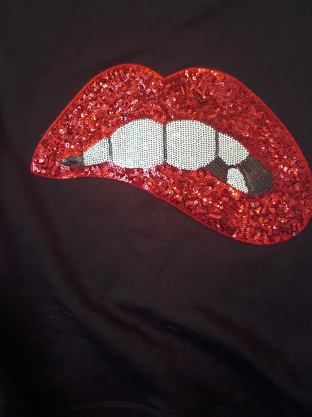 Judith March Black Sweatshirt with Red Sequin Lips